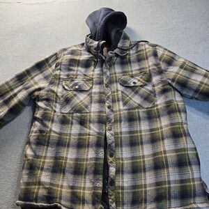 Boston Traders Mens XL Green Plaid Quilted Flannel Hooded Shirt Jacket